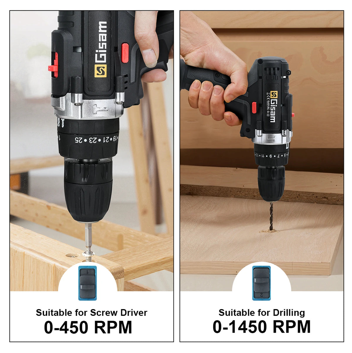 Perceuse sans fil Gisam 21 V - Visseuse sans fil avec fonction percussion