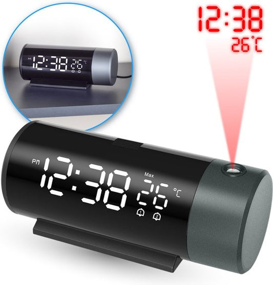 Nuvance - Réveil numérique avec projection - Réveil numérique - avec fonction Snooze et double alarme - pour la chambre à coucher - comprend un port de charge USB