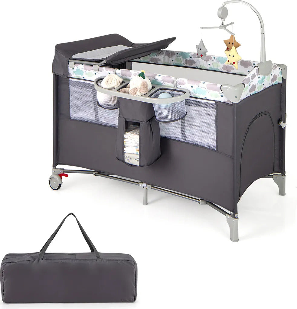 Lit de voyage Coast - 5 en 1 - pliable - 2 niveaux - matelas inclus - 125 x 65 x 76cm - gris