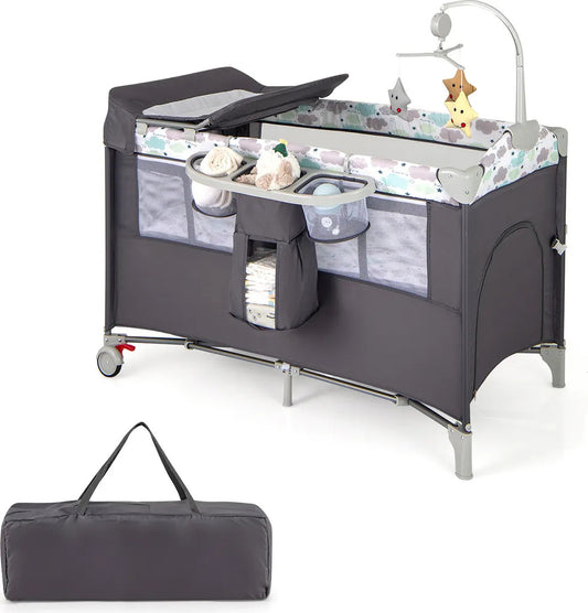 Lit de voyage Coast - 5 en 1 - pliable - 2 niveaux - matelas inclus - 125 x 65 x 76cm - gris