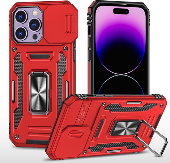 Coque Podec compatible avec l'iPhone 11 Pro, rouge - Coque anti-chocs hybride « Armor » avec support intégré et film de protection d'écran