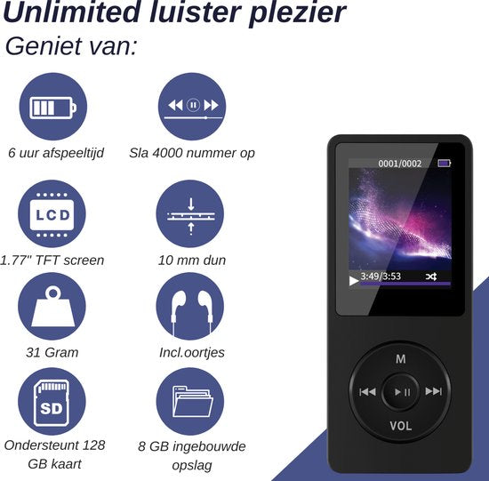 VAIVE HiFi MP3 / MP4 Player Bluetooth - Enregistreur vocal - Dicataphone - Radio FM