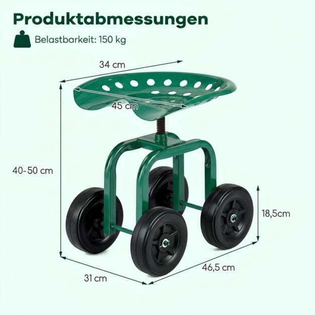Chaise de jardin mobile Coast – Pivotante à 360° – 40-50 cm – Verte