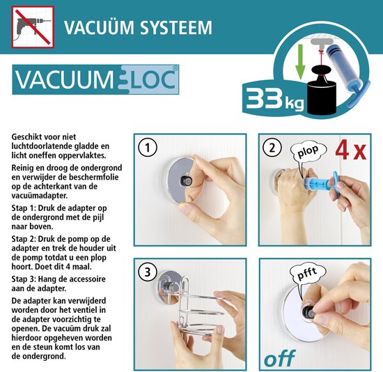WENKO Vacuum-Loc Crochets pour serviettes, lot de 2, chrome - Crochet mural - Porte-serviettes - Crochets pour serviettes - Fixation sans perçage