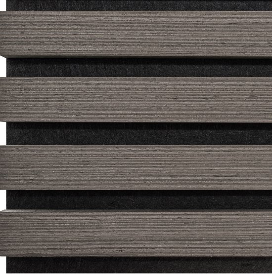 tectake® Acoustic Panels - Lot de 4 - Panneau mural acoustique - 60 x 120 cm - 2,88 m² - Panneaux muraux à taille réglable - Mur à lattes en MDF et placage bois - Isolation acoustique - Décoration murale élégante - Installation facile - Gris chêne