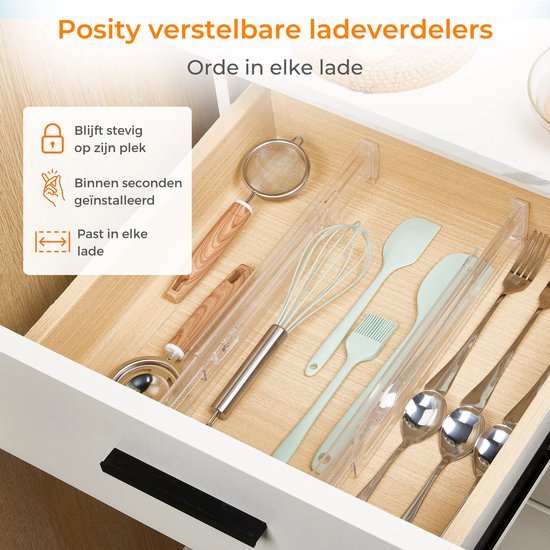 Posity Séparateur de tiroirs - ajustable et extensible - 12 pièces - Organisateur de tiroirs - pour la cuisine, la chambre à coucher et les vêtements - plastique - transparent