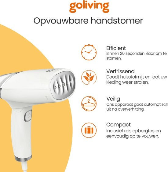 Défroisseur à vêtements Goliving - Défroisseur à main pour vêtements/textiles/tissu - Fer à vapeur - Nettoyeur vapeur à main - Défroisseur à main - Pliable - Pochette de voyage incluse - Vert