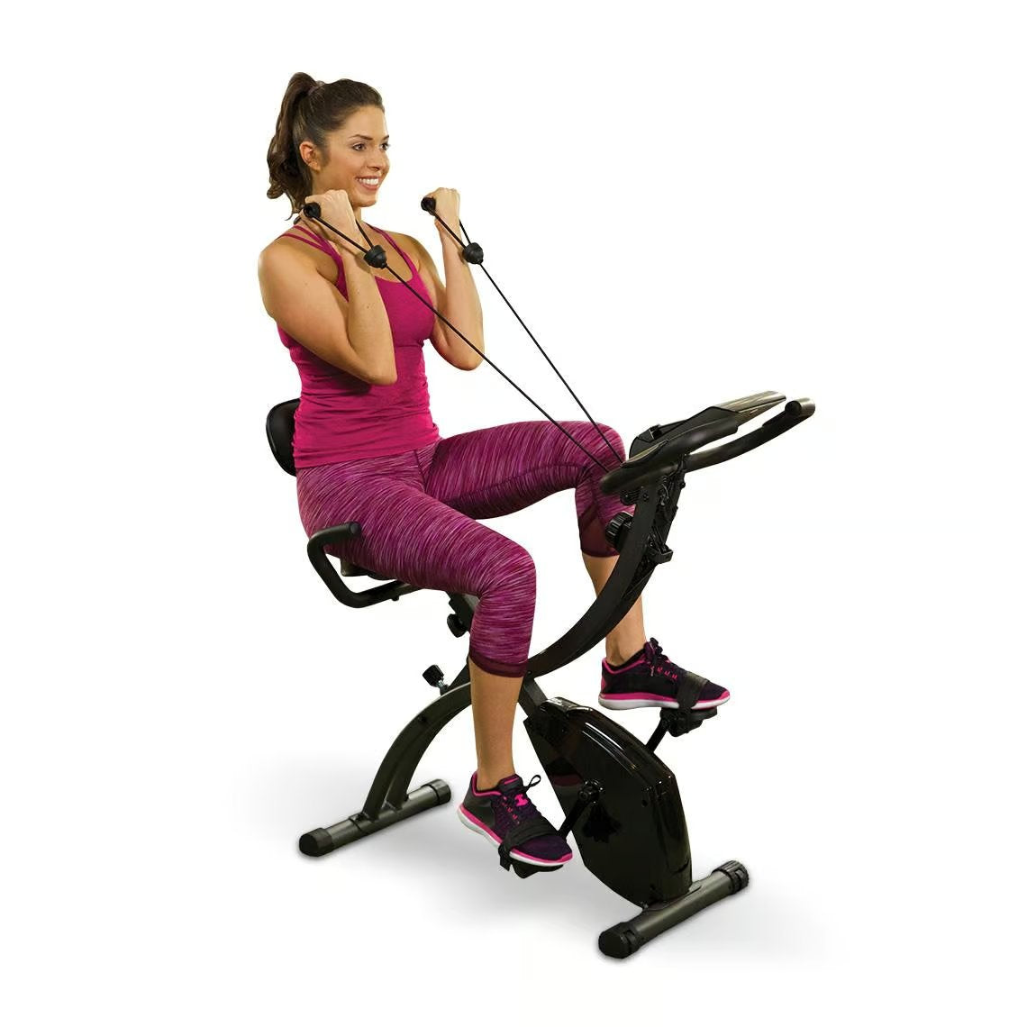 Vélo d'appartement Slim Cycle 3-en-1 - Bandes de résistance incluses - Siège ergonomique XL - 8 niveaux de résistance