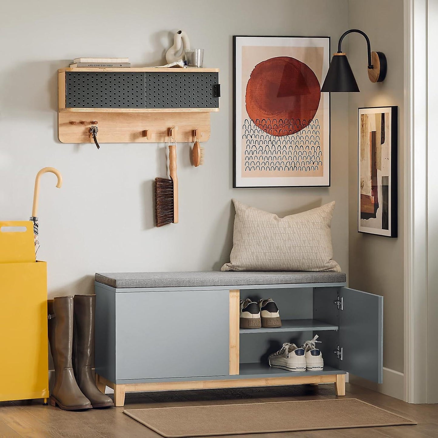 SoBuy Meuble à chaussures - FSR117-HG - MDF & Bambou - Max. 150Kg - 90x34x47cm - Gris