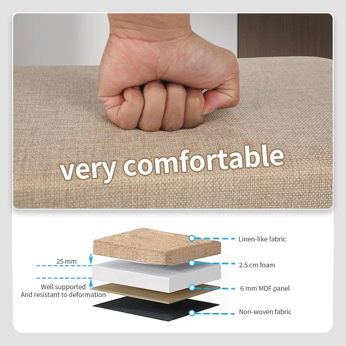 Ceruzo pouf pliant biplace avec rangement - beige - 76 × 38 × 38 cm - polyester/mdf