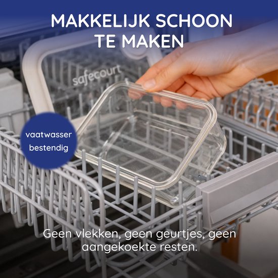 Récipients fraîcheur Safecourt - entièrement en verre (100% sans micro-plastique) - four, congélateur, micro-ondes et lave-vaisselle - set de 5 pièces