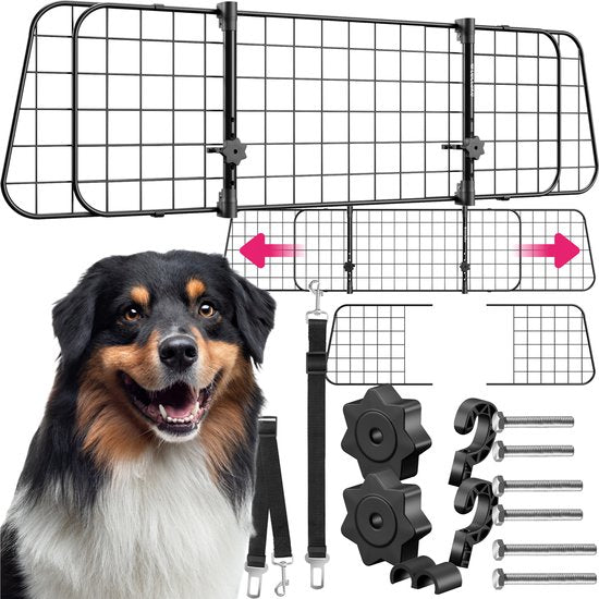 tectake® - Porte-chien pour voiture - Universel avec largeur variable jusqu'à max. 154 cm - Protection et séparation du coffre - 2 ceintures de sécurité incluses - Montage facile
