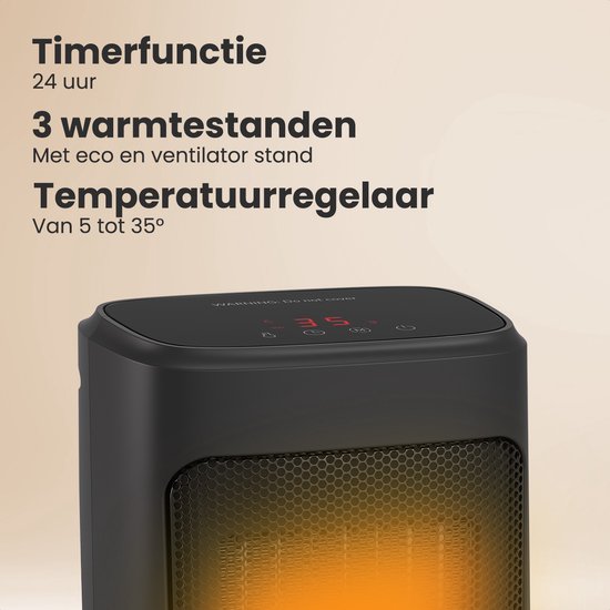Auronic Fan Heater Digital - Chauffage céramique - Portable - 2000W - Noir