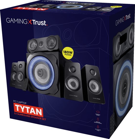 Trust GXT 658 Tytan - Ensemble d'enceintes gaming - Son surround 5.1 - Puissance de crête de 180 W - Noir