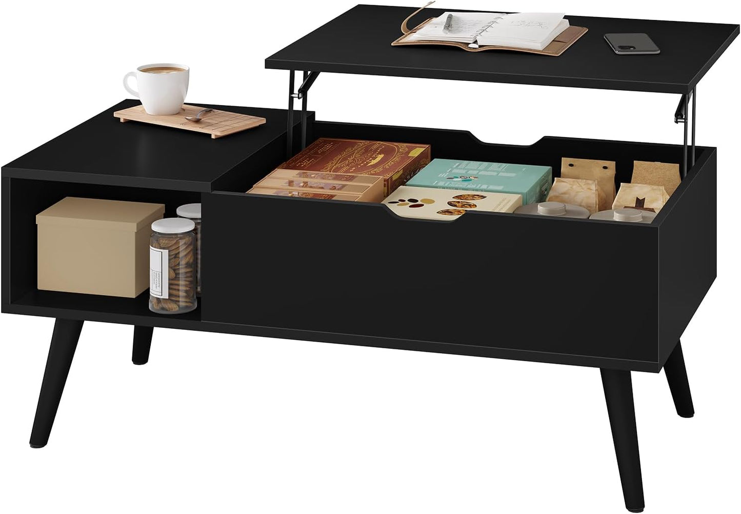 Table basse Woltu à hauteur réglable - 100 x 57 x 50 cm - Noir