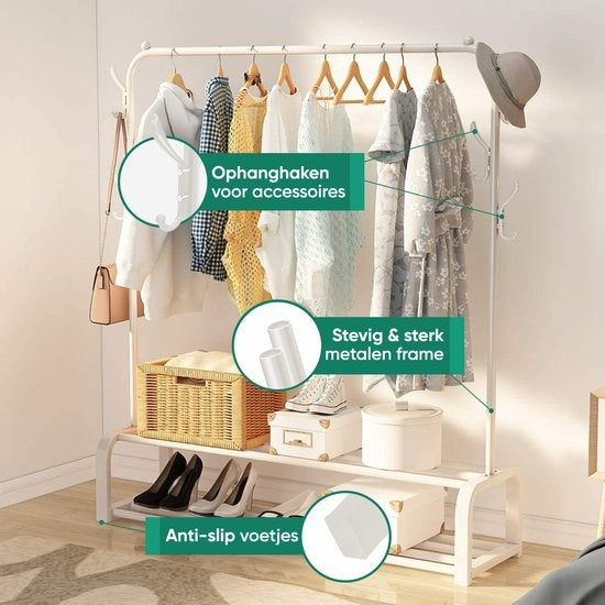 Portant à vêtements - Avalo - Métal - 110x33x150 CM - Dressing / Vestiaire de chambre - Rangement pour chaussures - Blanc