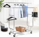 Porte-vêtements Yaheetech 128 x 55 x 173 cm - Argent - Sur roulettes - 130 kg - Double tringle à vêtements