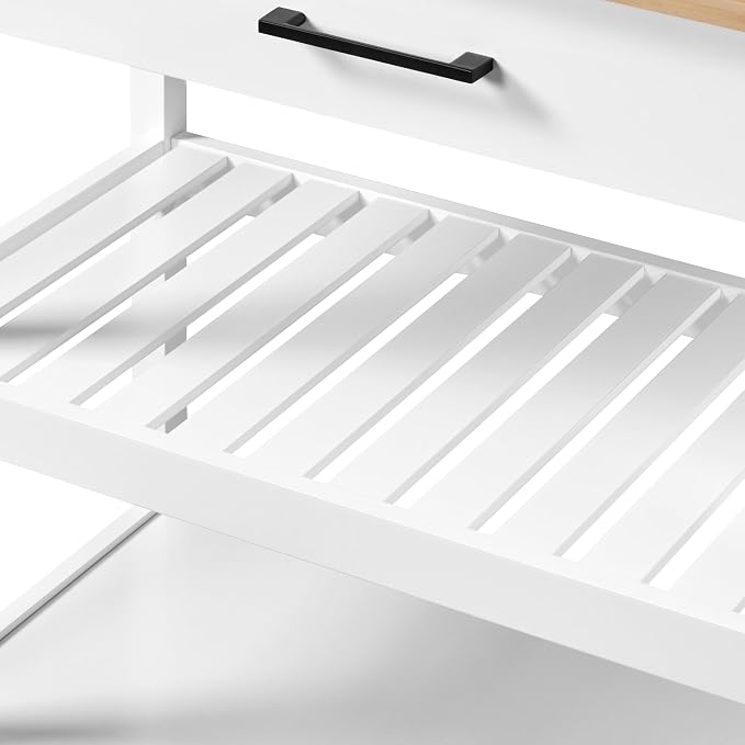 Chariot de cuisine Yaheetech 101,5 x 51 x 92,5 cm - 2 niveaux - tiroir - 4 roulettes - blanc/naturel
