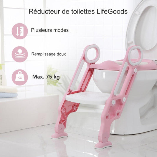 Réducteur de toilettes LifeGoods - Pot pour enfant - 2 à 7 ans - Rose/Blanc