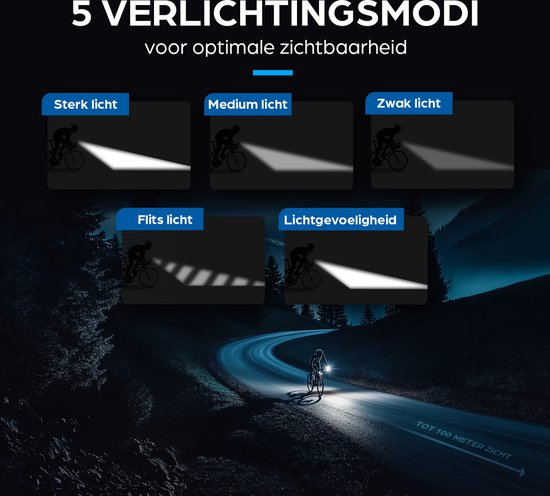 Kit d'éclairage LED rechargeable Exortus® pour vélo - Kit de feux de vélo blancs et rouges – Feux adaptés à tous les vélos (de course) - Indicateur de niveau de batterie - Résistants aux chutes et étanches - Avec mode capteur de lumière - Peuvent égalemen