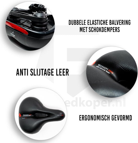 Selle de vélo Voltano avec coussinets en gel - Noir/Rouge - Découpe - Suspension - Unisexe - Sangle de selle incluse