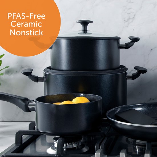 BK Vivid : ensemble de casseroles antiadhésives en céramique, 13 pièces - Ø 16-28 cm - Poêle à frire - Poêle à sauter - Sans PFAS – Batterie de cuisine compatible induction – Résistante au four jusqu'à 160 °C – Lavable au lave-vaisselle – Chauffage rapide