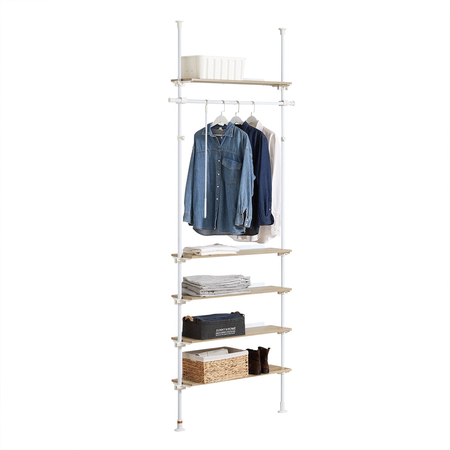 SoBuy KLS15-WN Porte-vêtements télescopique - réglable - 5 étagères - 1 tringle - L 97 x H (193-262) cm