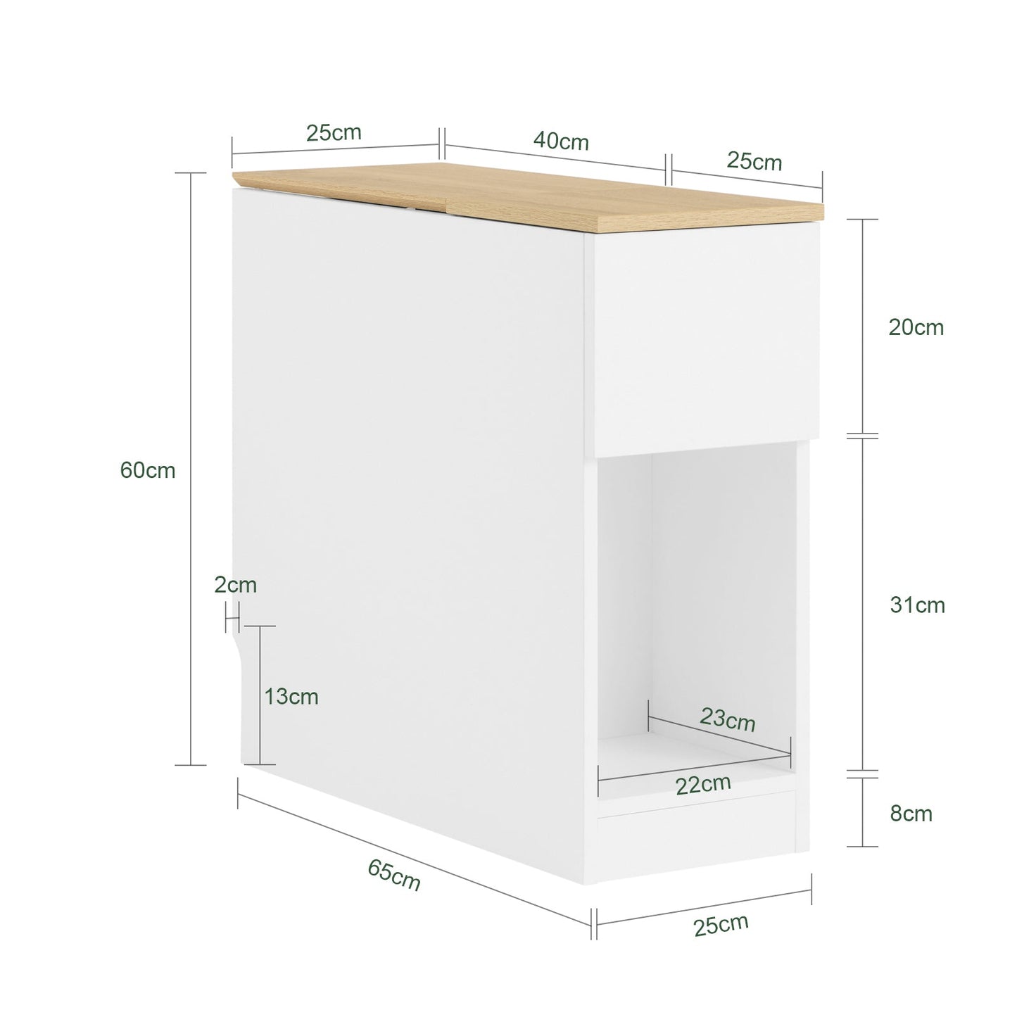 SoBuy FBT162-WN Table de chevet 20x60x65 cm Blanc avec 3 compartiments pour lit à ressorts et petites chambres