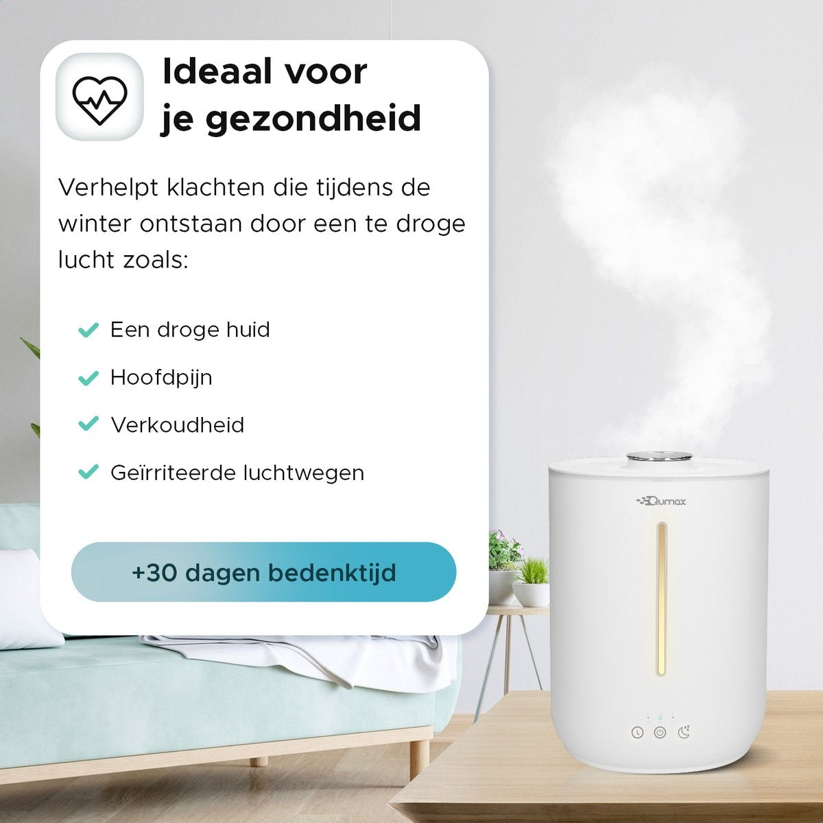 Qumax Humidificateur avec Aromathérapie - Humidificateur - Nébulisateur - Différents niveaux - Design silencieux - 2.8L