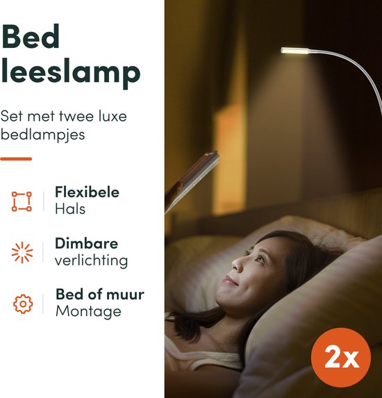 Nolt Lampe de lecture pour le lit - Veilleuse à intensité variable - 2 lampes de lit - Lampe de chambre à coucher - Lampes de lecture tête de lit - Lampe de lecture pour adultes