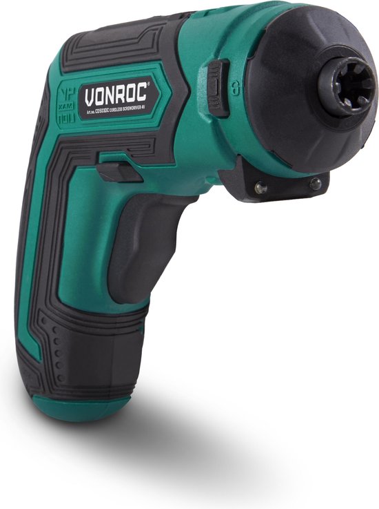 VONROC Tournevis sans fil - 4V - Avec porte-embout, embout excentrique et d'angle, jeu d'embouts et chargeur