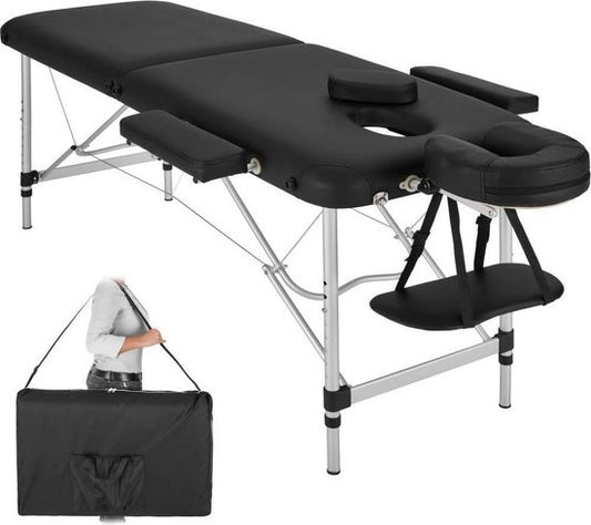 tectake® - table de massage en aluminium 2 zones, table de massage avec matelas de 4cm, table de massage pliante, table de massage en aluminium réglable en hauteur, table de massage portable avec accessoires, appui-tête en aluminium, accoudoir et sac de t