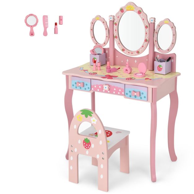 Coast Coiffeuse pour enfants - Miroir triple - Rose