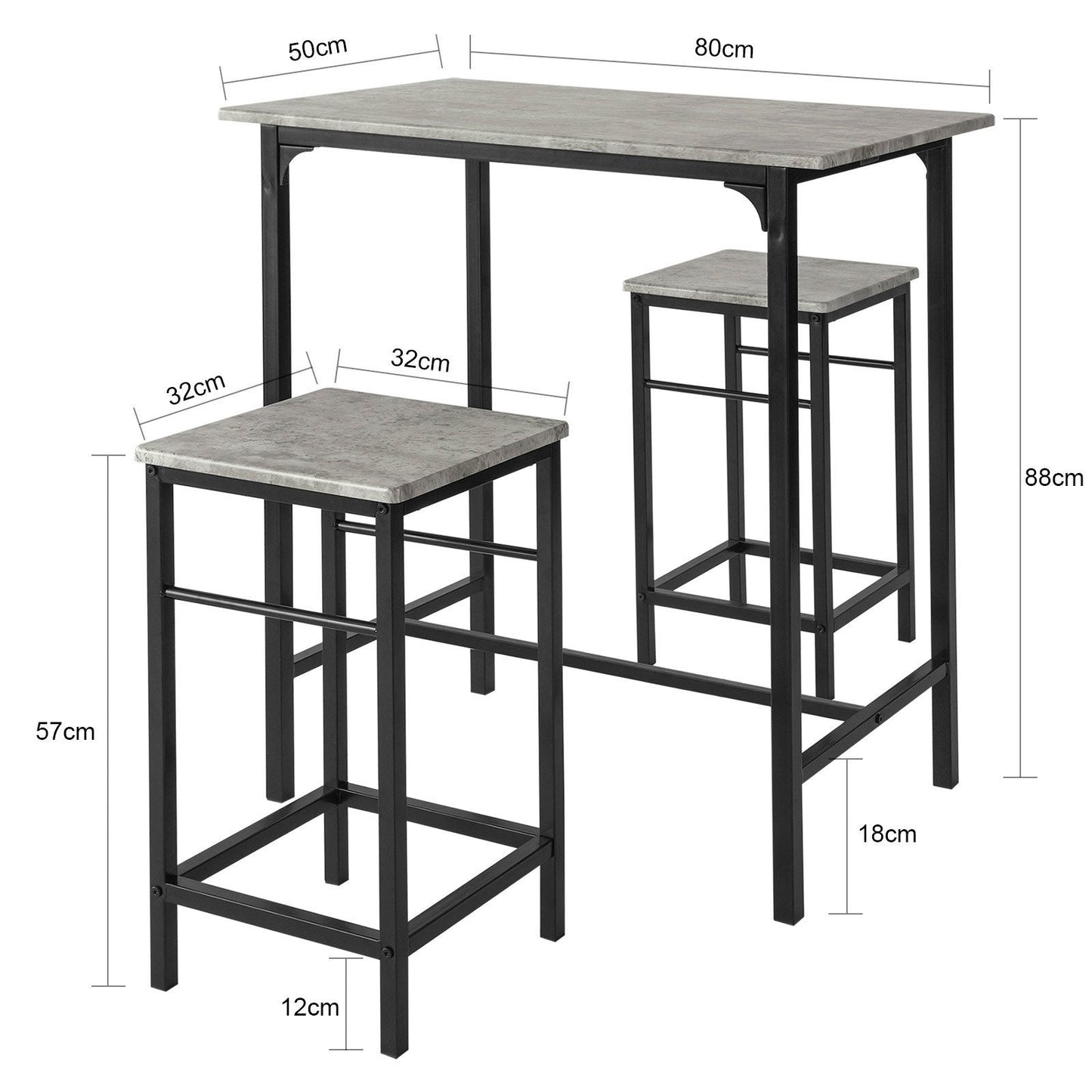 SoBuy Table Bistro - Moderne - 1 table + 2 Tabourets