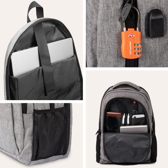 TRVLMORE Sac à dos - 36L - 17 inch - Sac à dos pour ordinateur portable - Sac d'école - Unisexe - Gris anti-éclaboussures