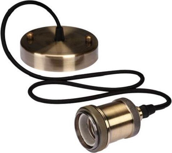 Vellight, Lampe suspendue rétro avec câble textile, 104 cm, réglable, douille E27, couleur bronze, incl. couvercle assorti