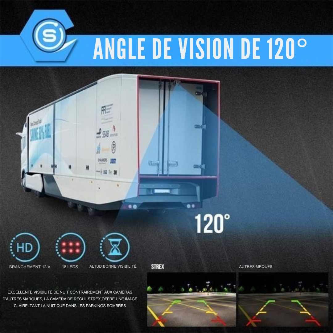 Ensemble de caméra de recul Strex sans fil - Écran 7" - Vision nocturne 18LED 15m - IP67 étanche - Convient pour tous types de véhicules - noir