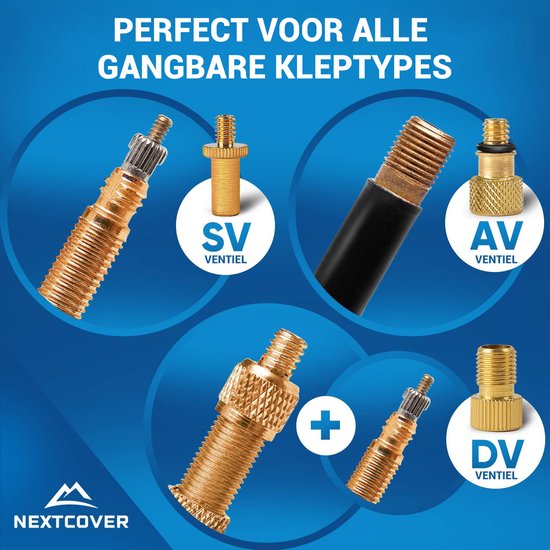 Nextcover® Profi Bicycle Valve Adapter Set [15-piece] I Convient à toutes les valves I Adaptateur pour valve française pour pompe à vélo et compresseur I Adaptateur de valve de vélo I Adaptateur de valve I Valve de voiture I Valve de vélo
