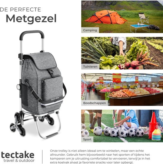 Chariot de courses tectake® 3-en-1 avec compartiment réfrigérant - Roues 4-Traploop - Pliable - Capacité de 56 L - Chariot de courses - Chariot de supermarché - S'utilise également comme diable et sac à provisions - Avec porte-clés et jeton de caddie