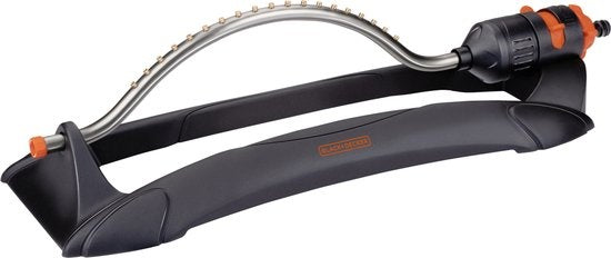 BLACK+DECKER Arroseur de pelouse - 19 trous - 58.5 x 19.5 x 10.5 CM - Arroseur de jardin pivotant - Noir/Orange