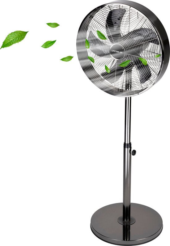 Ventilateur sur pied - Lifetime Air- 230V - Hauteur 85-125 CM - 3 Vitesses - Fonction oscillante - Inclinable - Argent