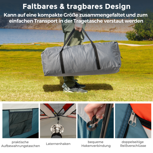 Tente de camping Coast pour 6 personnes avec 2 espaces de couchage et une cloison de séparation – Tente familiale avec housse de pluie et auvent – Bleu