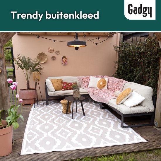 Tapis d'extérieur Gadgy XXL - Tapis d'extérieur 300x200 cm - Tapis de jardin double face - Tapis de pique-nique beige blanc - Tapis d'extérieur