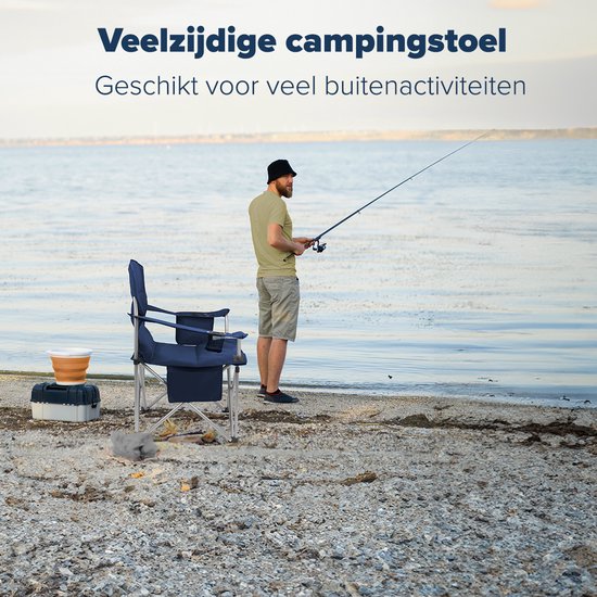Chaise de camping - TRVLMORE - XL - Chaise pliante confortable - 150 kg max - Porte-boisson - Bleu