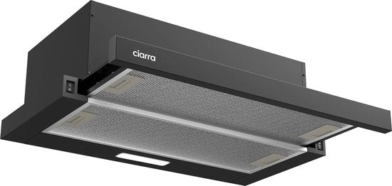 CIARRA CBCB6906D - Hotte aspirante à écran plat - 60 cm, noire – Jeu de filtres à charbon inclus - 370 m³ – Classe énergétique A++
