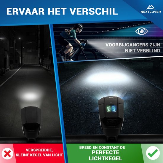 Kit d'éclairage pour vélo Nextcover - 80 lux - Rechargeable par USB - LightSense - StVZO - Noir