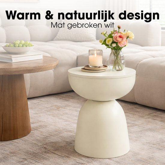 Mica Decorations Elliot Table d'appoint - Table d'appoint ronde H45 x Ø32 cm - Petite table d'appoint pour le salon ou la chambre - Idéale comme table pour plantes - Fer avec revêtement par poudrage - Blanc cassé