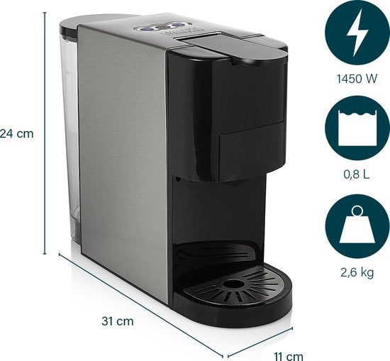 Princess 249450 Cafetière à filtre multi-capsules - Acier 4 en 1 - Convient pour plusieurs cafés