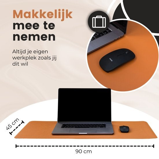 WURK Tapis de bureau professionnel en cuir synthétique - Organisateur de bureau - Accessoires de bureau - Tapis de souris XXL - Inclut un clip pour câble - 90x45 - Marron