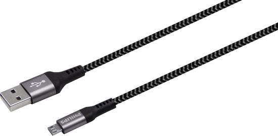 Câble USB 2.0 Philips - DLC5204U/00 - USB-A - Micro USB - Longueur : 1,2 mètre - Nylon - Noir